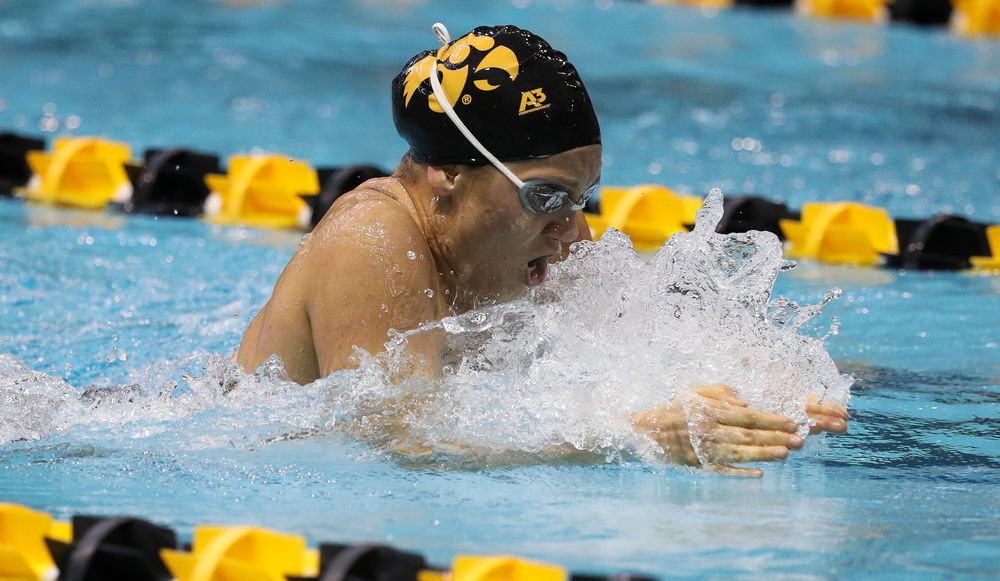 Iowa's Devin Jacobs competes in the 200-yard breaststroke during a meet against Michigan and Denver at the Campus Recreation and Wellness Center on November 3, 2018. (Tork Mason/hawkeyesports.com)