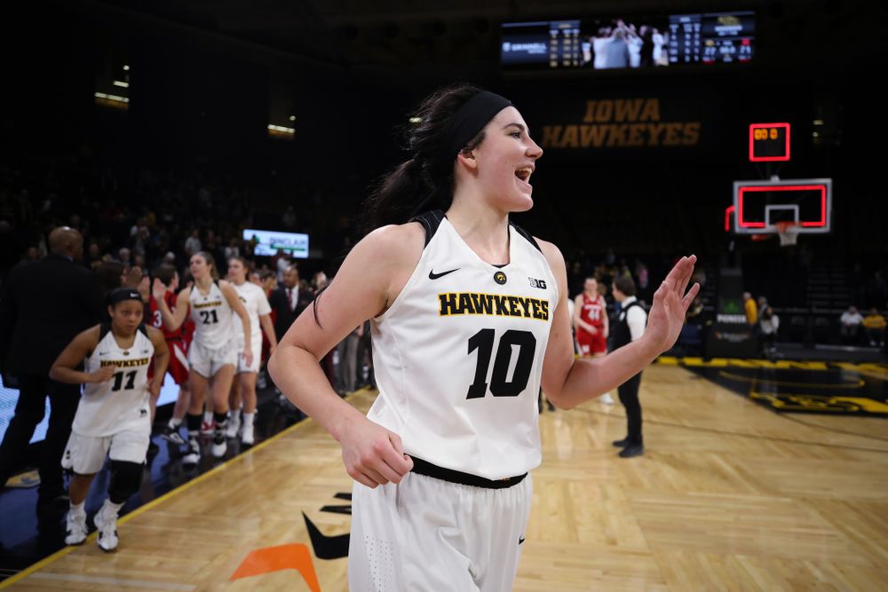 Iowa Hawkeyes forward Megan Gustafson (10) against the Nebraska Cornhuskers Thursday, January 3, 2019 at Carver-Hawkeye Arena. (Brian Ray/hawkeyesports.com)