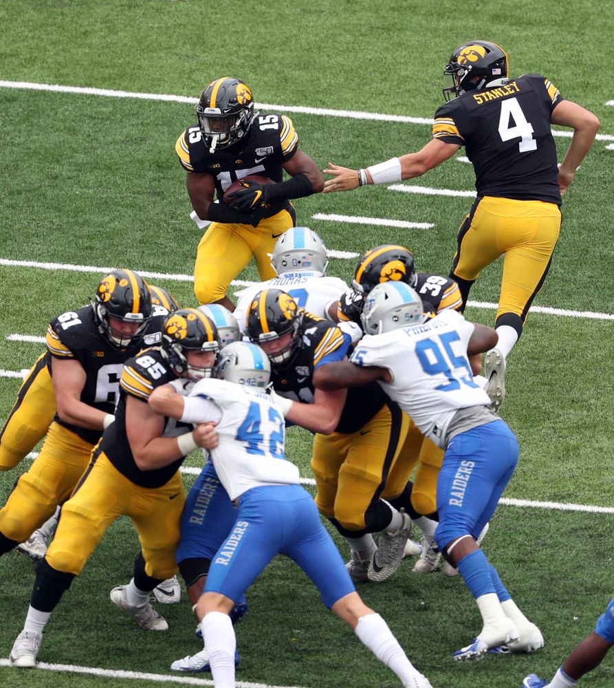 Iowa Hawkeyes running back Tyler Goodson (15) against Middle Tennessee State Saturday, September 28, 2019 at Kinnick Stadium. (Brian Ray/hawkeyesports.com)