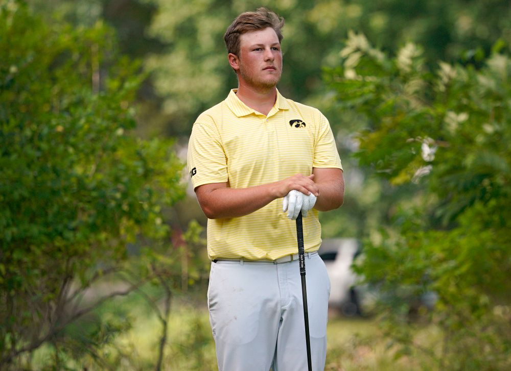Iowa’s Alex Schaake waits to tee off during the third day of the Golfweek Conference Challenge at the Cedar Rapids Country Club in Cedar Rapids on Tuesday, Sep 17, 2019. (Stephen Mally/hawkeyesports.com)