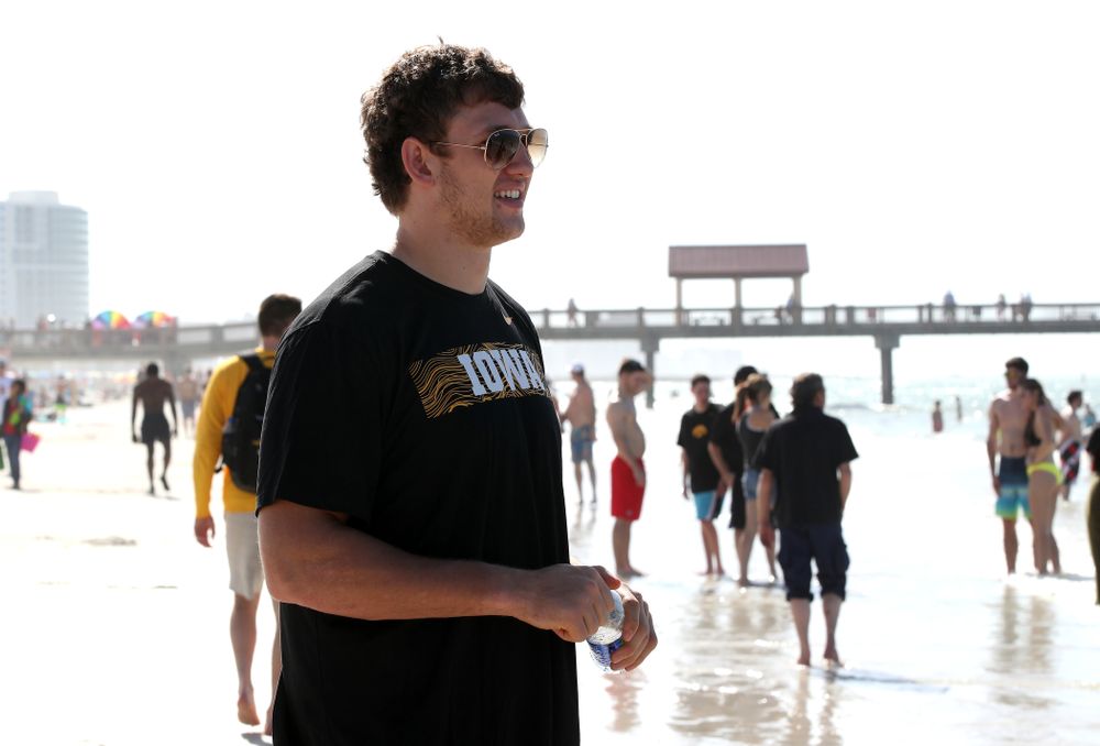 Iowa Hawkeyes tight end T.J. Hockenson (38) during the Outback Bowl Beach Day Sunday, December 30, 2018 at Clearwater Beach. (Brian Ray/hawkeyesports.com)