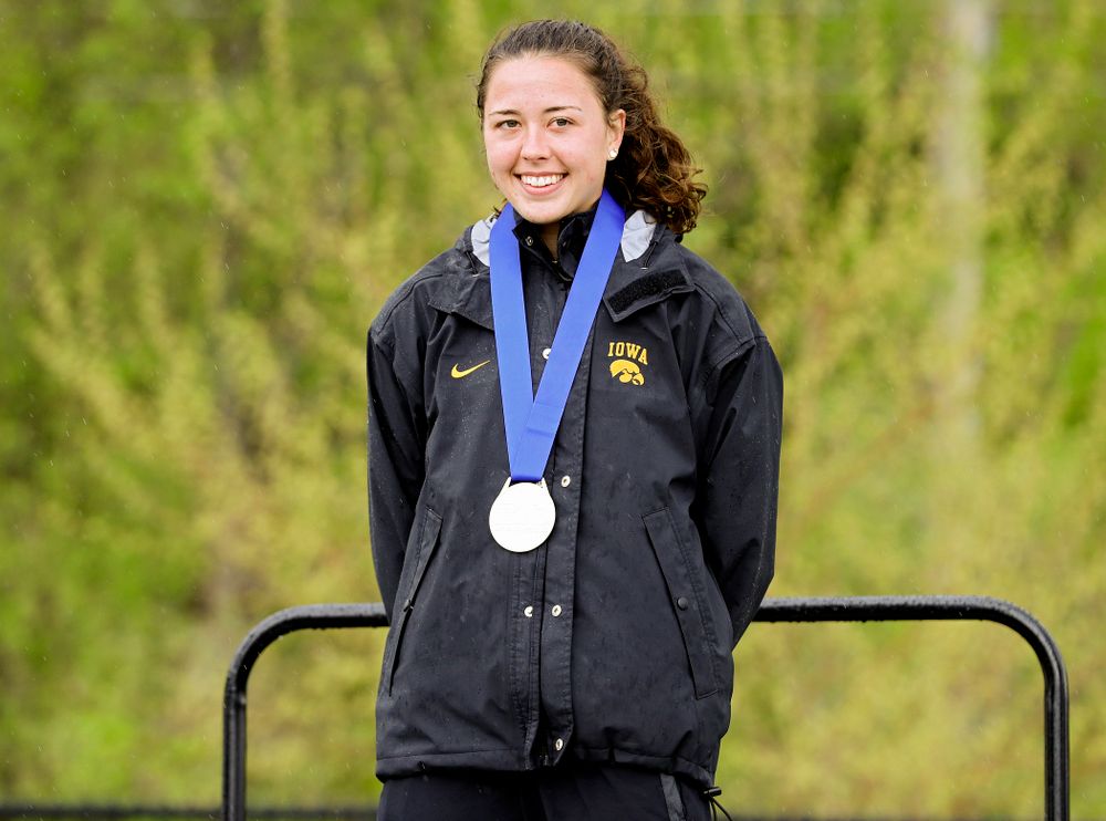 Iowa's Jenny Kimbro on the award stand after placing second in the heptathlon event on the second day of the Big Ten Outdoor Track and Field Championships at Francis X. Cretzmeyer Track in Iowa City on Saturday, May. 11, 2019. (Stephen Mally/hawkeyesports.com)