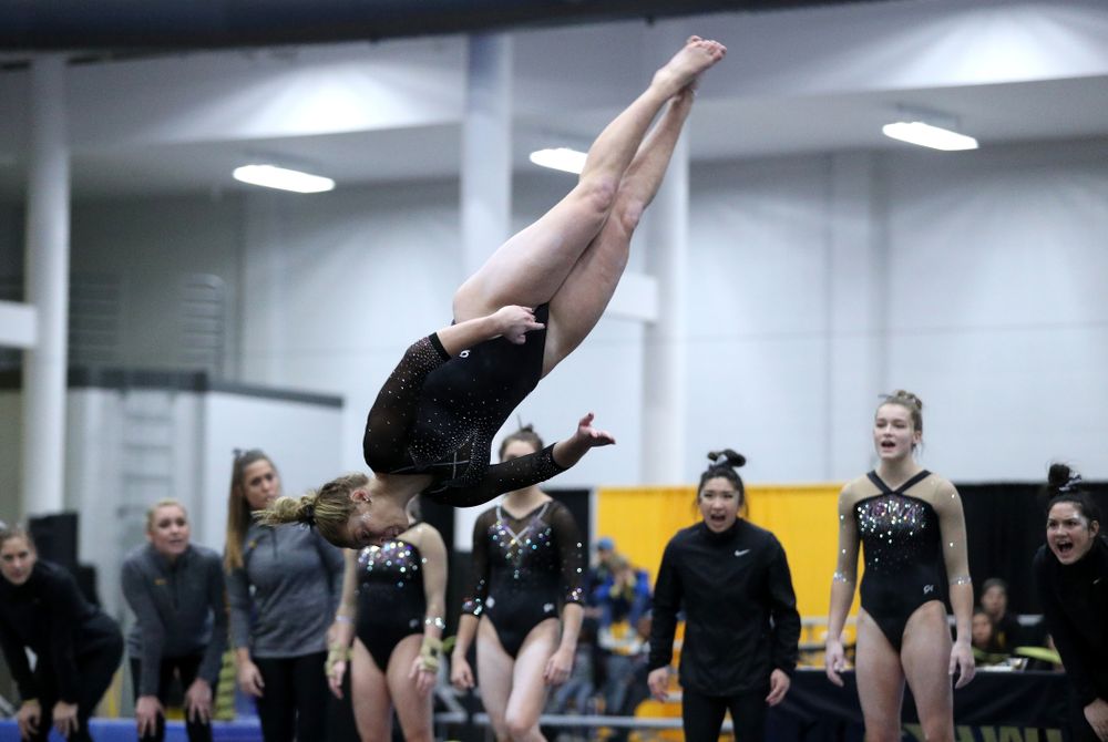 Sydney Hogani competes on the floor during the Black and Gold intrasquad meet Saturday, December 1, 2018 at the University of Iowa Field House. (Brian Ray/hawkeyesports.com)