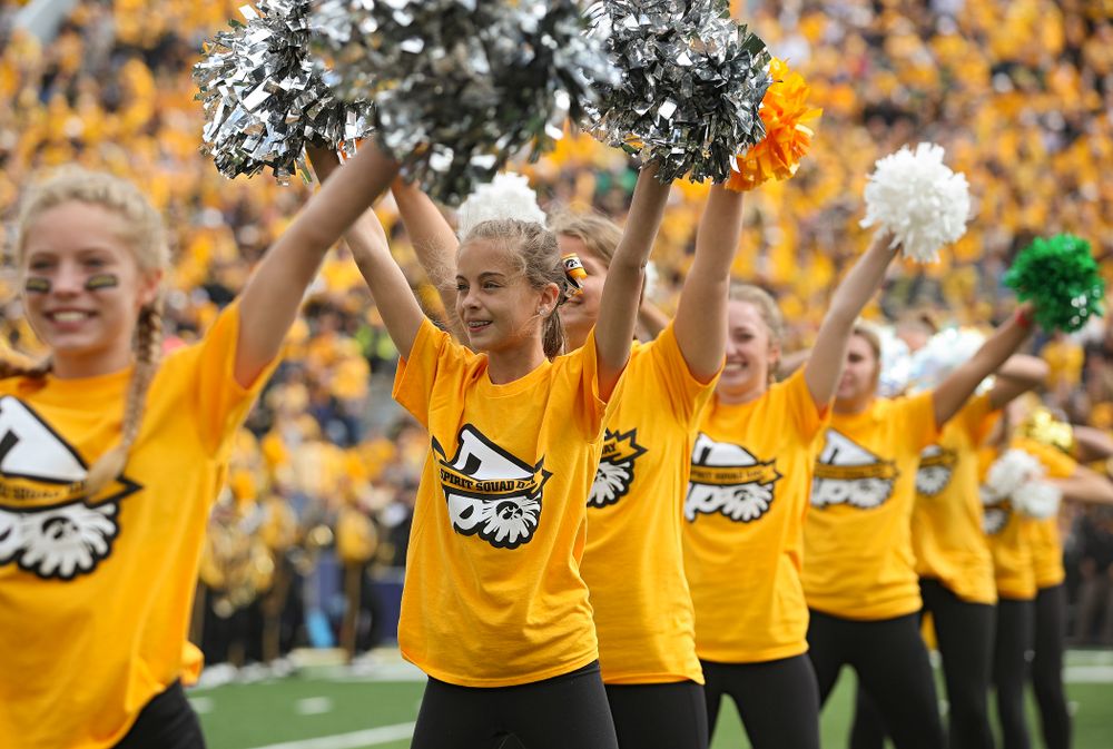 Spirit Squad Day performers on the field during halftime of their game at Kinnick Stadium in Iowa City on Saturday, Sep 28, 2019. (Stephen Mally/hawkeyesports.com)