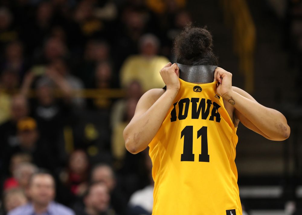 Iowa Hawkeyes guard Tania Davis (11) during senior day ceremonies following their game against the Northwestern Wildcats Sunday, March 3, 2019 at Carver-Hawkeye Arena. (Brian Ray/hawkeyesports.com)
