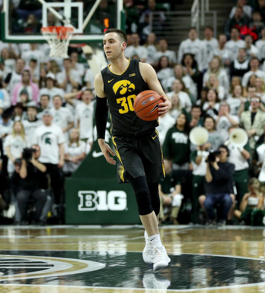 Iowa Hawkeyes guard Connor McCaffery (30) against Michigan State Tuesday, February 25, 2020 at the Breslin Center in East Lansing, MI. (Brian Ray/hawkeyesports.com)