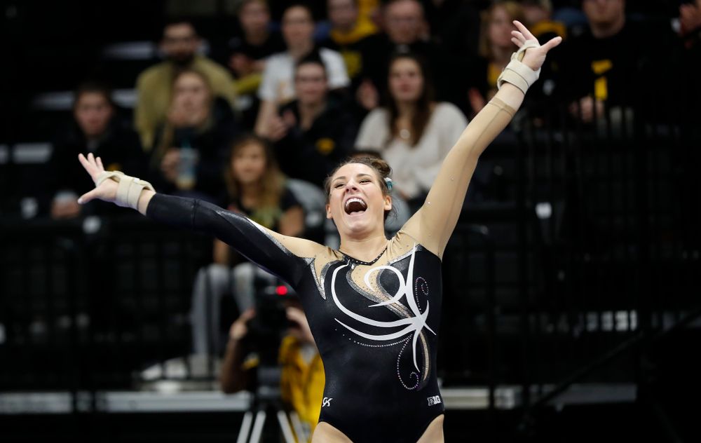 Iowa's Lanie Snyder competes on the vault against the Nebraska Cornhuskers 