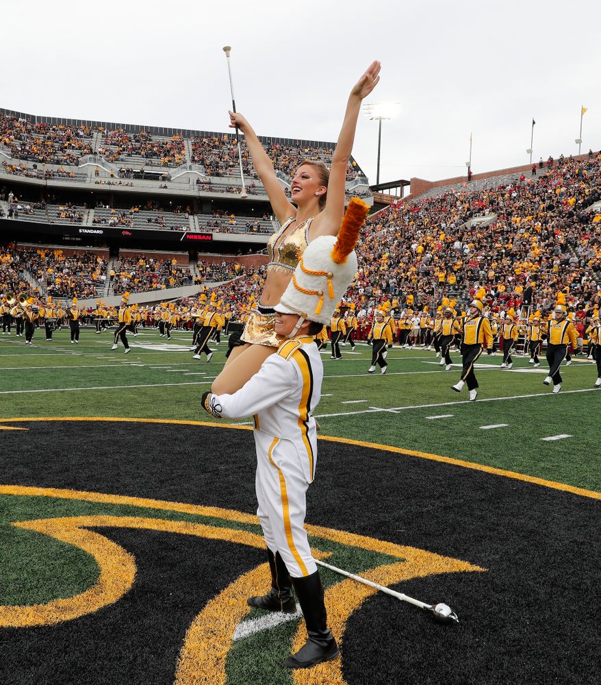 Hawkeye Marching Band Golden Girl Kylene Spanbauer and drum major Analisa Iole against the Iowa State Cyclones Saturday, September 8, 2018 at Kinnick Stadium. (Brian Ray/hawkeyesports.com)