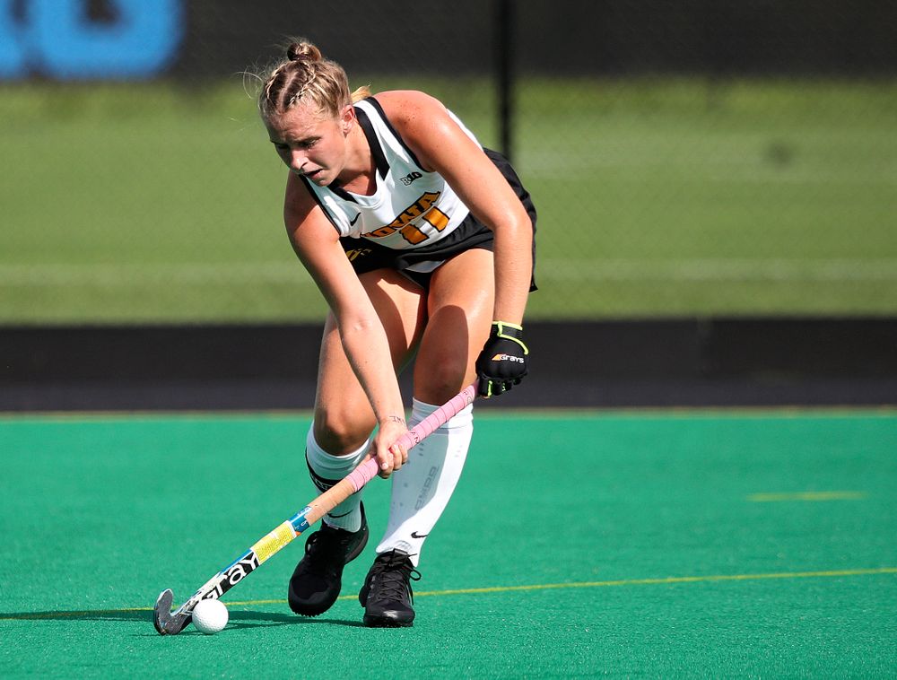 Iowa’s Katie Birch (11) scores a goal during the second quarter of their game at Grant Field in Iowa City on Friday, Sep 13, 2019. (Stephen Mally/hawkeyesports.com)