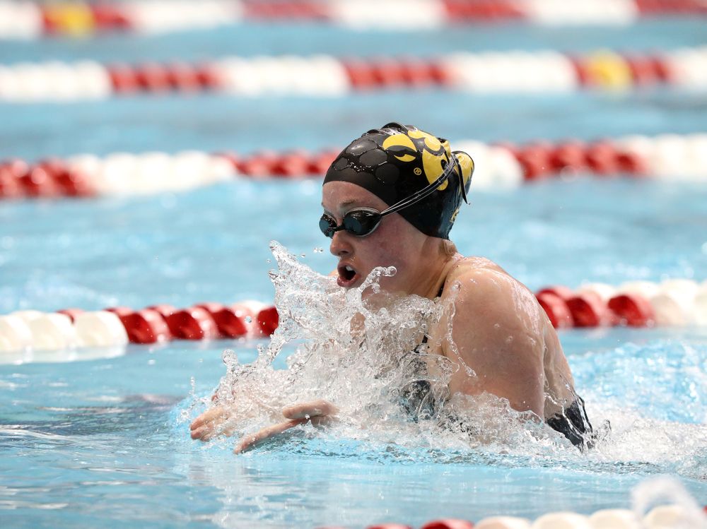 Iowa's Kelsey Drake swims the 200-yard IM during the 2019 Women's Big Ten Swimming and Diving meet Thursday, February 21, 2019 in Bloomington, Indiana. (Brian Ray/hawkeyesports.com)