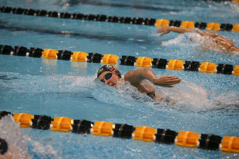 Iowa’s Macy Rink swims the 500-yard freestyle during the Iowa swimming and diving meet vs Notre Dame and Illinois on Saturday, January 11, 2020 at the Campus Recreation and Wellness Center. (Lily Smith/hawkeyesports.com)