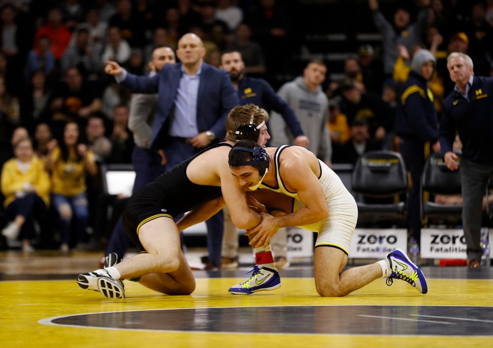 Iowa's Mitch Bowman against Michigan's Domenic Abounader at 184 pounds 