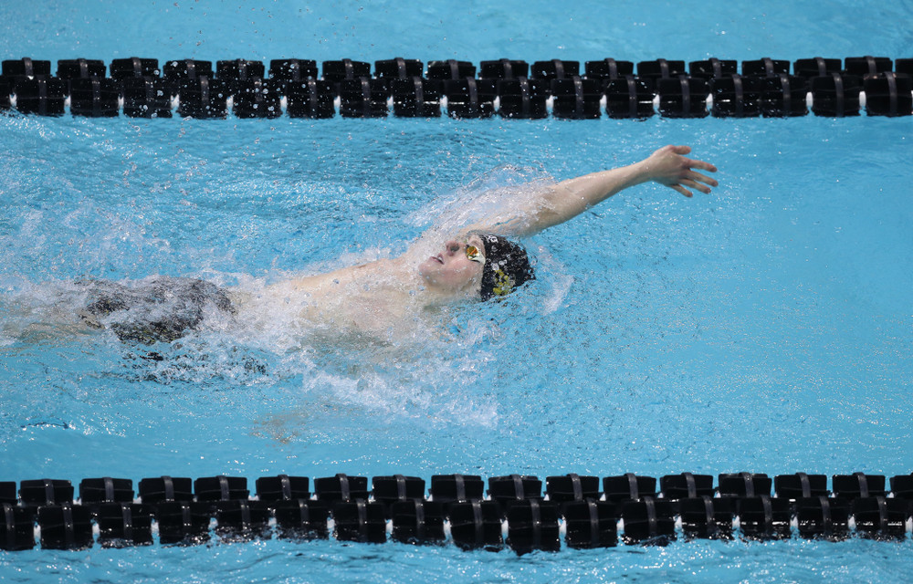 Iowa's John Colin competes in the 200-yard backstroke during the 2019 Big Ten Men's Swimming and Diving Championships Saturday, March 2, 2019 at the Campus Wellness and Recreation Center. (Brian Ray/hawkeyesports.com)