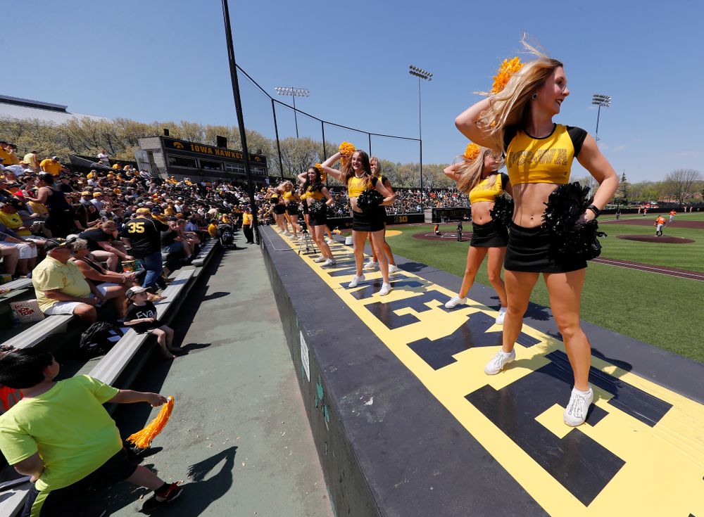 The Iowa Dance Team performs against the Oklahoma State Cowboys Sunday, May 6, 2018 at Duane Banks Field. (Brian Ray/hawkeyesports.com)