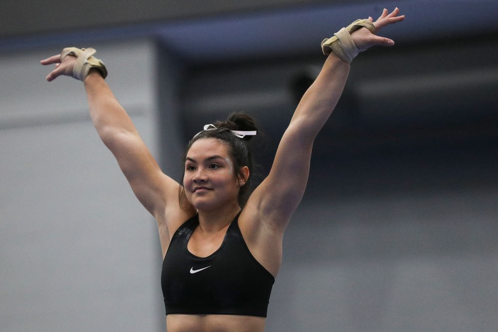 Carina Tolan performs on the beam during the Iowa women’s gymnastics Black and Gold Intraquad Meet on Saturday, December 7, 2019 at the UI Field House. (Lily Smith/hawkeyesports.com)