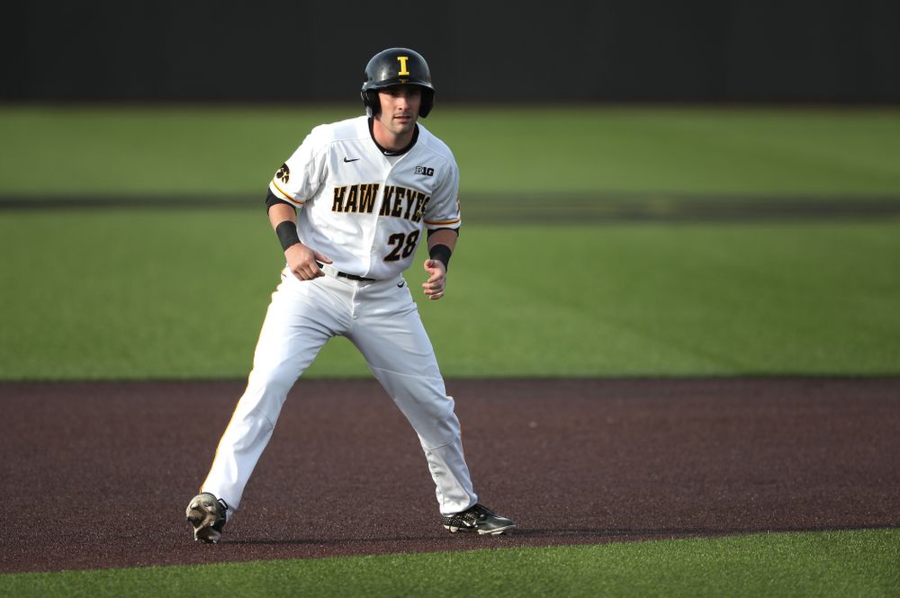 Iowa Hawkeyes Chris Whelan (28) during game one against UC Irvine Friday, May 3, 2019 at Duane Banks Field. (Brian Ray/hawkeyesports.com)
