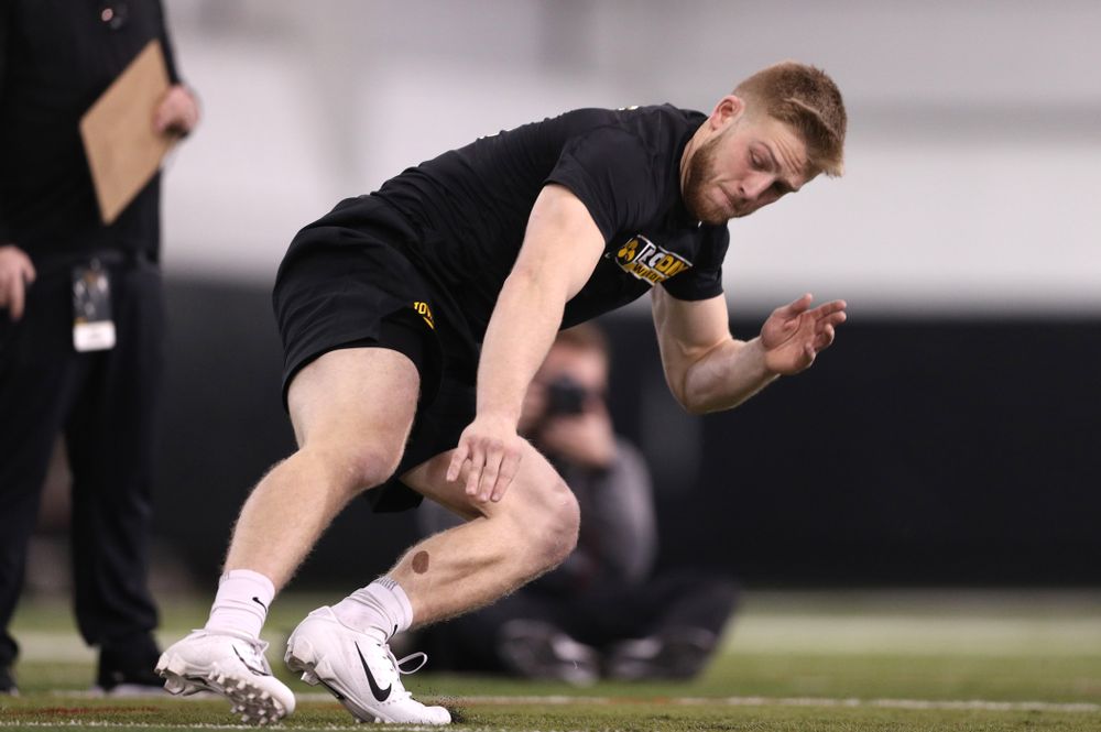 Iowa Hawkeyes defensive back Jake Gervase (30) during the teamÕs annual Pro Day Monday, March 25, 2019 at the Hansen Football Performance Center. (Brian Ray/hawkeyesports.com)