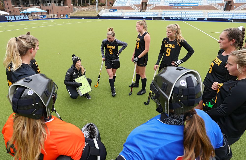 Iowa assistant coach Roz Ellis talks with her team during their practice at Karen Shelton Stadium in Chapel Hill, N.C. on Thursday, Nov 14, 2019. (Stephen Mally/hawkeyesports.com)