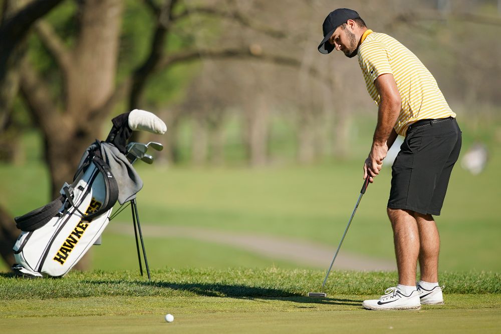 Iowa's Gonzalo Leal putts during the third round of the Hawkeye Invitational at Finkbine Golf Course in Iowa City on Sunday, Apr. 21, 2019. (Stephen Mally/hawkeyesports.com)