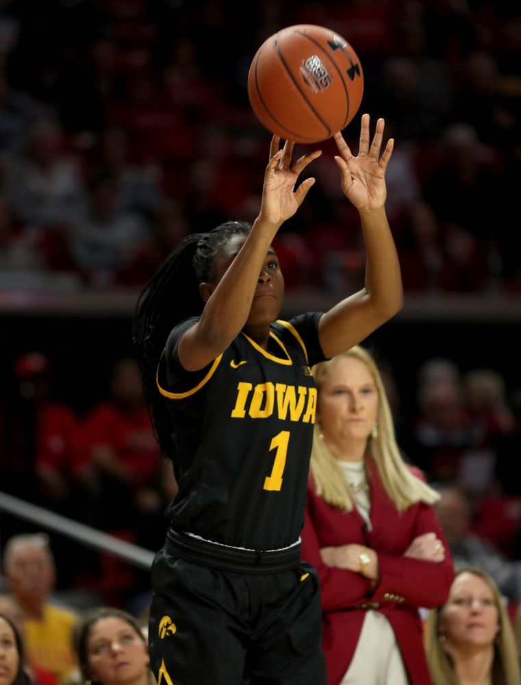 Iowa Hawkeyes guard Tomi Taiwo  (1) against the Maryland Terrapins Thursday, February 13, 2020 at the Xfinity Center in College Park, MD. (Brian Ray/hawkeyesports.com)