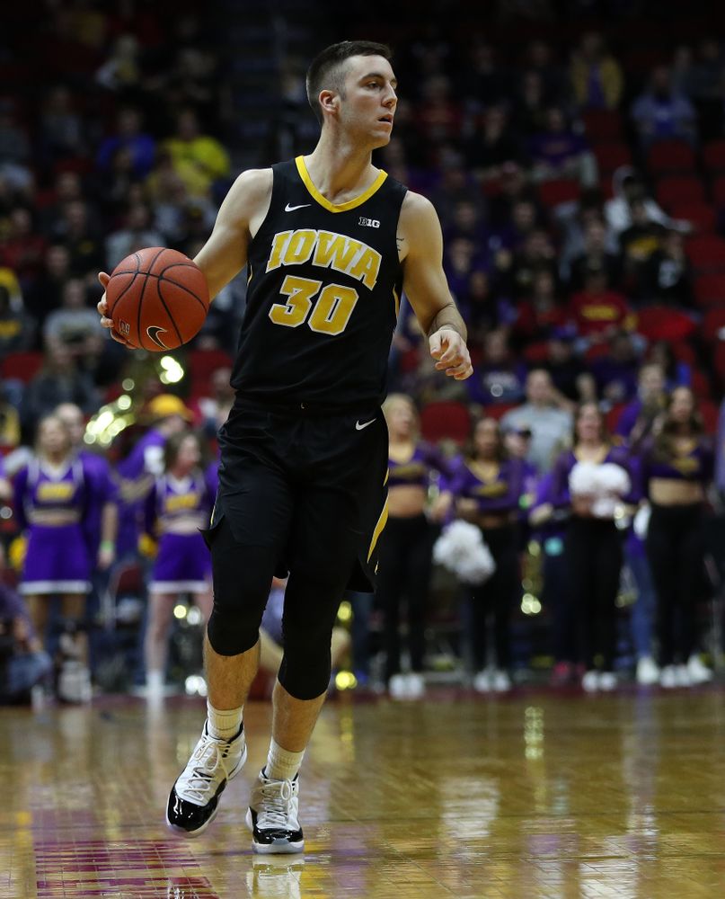 Iowa Hawkeyes guard Connor McCaffery (30) against the Northern Iowa Panthers in the Hy-Vee Classic Saturday, December 15, 2018 at Wells Fargo Arena in Des Moines. (Brian Ray/hawkeyesports.com)