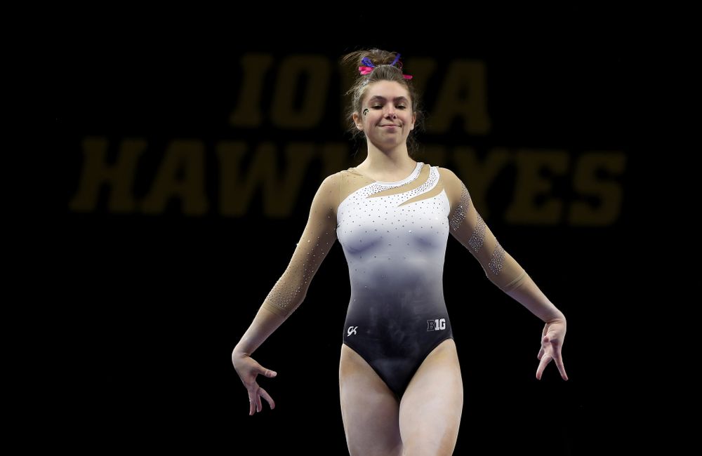 IowaÕs Bridget Killian competes on the beam against Ball State and Air Force Saturday, January 11, 2020 at Carver-Hawkeye Arena. (Brian Ray/hawkeyesports.com)