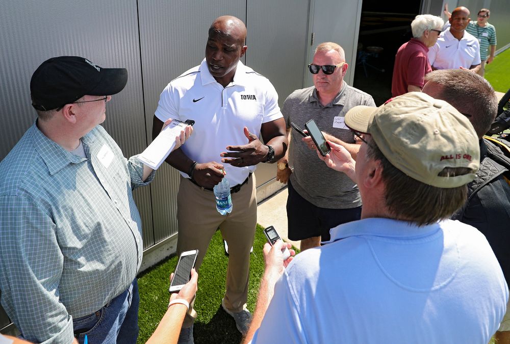 Iowa Hawkeyes wide receivers coach Kelton Copeland  answers questions during Iowa Football Media Day at the Hansen Football Performance Center in Iowa City on Friday, Aug 9, 2019. (Stephen Mally/hawkeyesports.com)