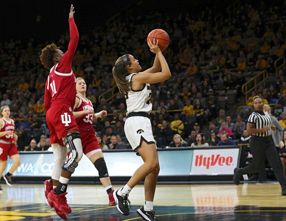 Iowa Hawkeyes guard Gabbie Marshall (24) makes a basket during the third quarter of their game at Carver-Hawkeye Arena in Iowa City on Sunday, January 12, 2020. (Stephen Mally/hawkeyesports.com)