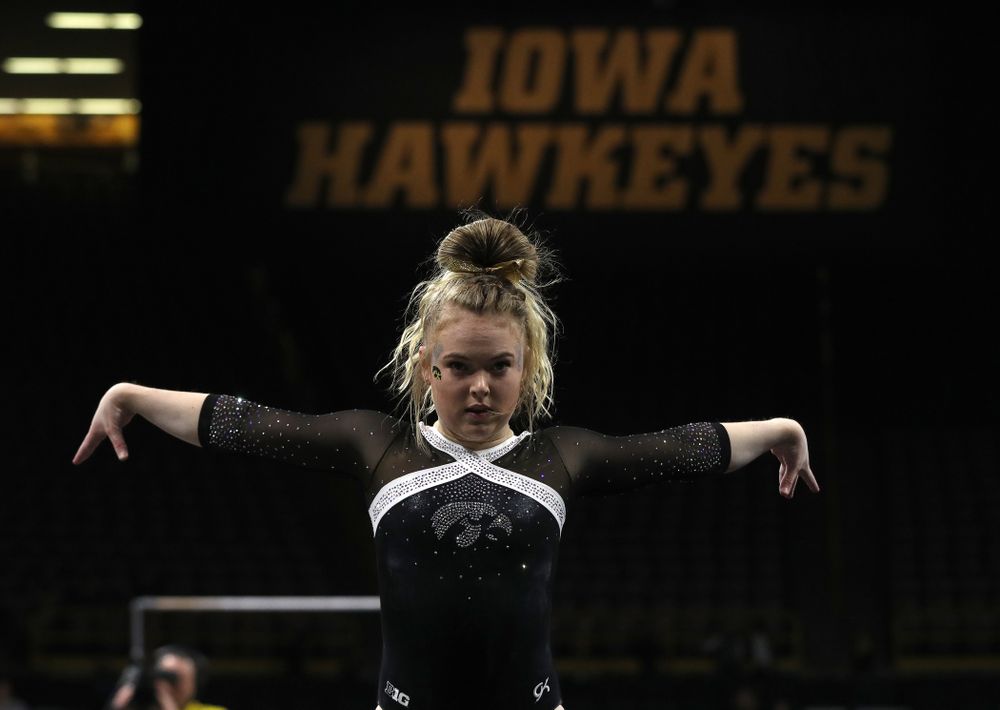 Iowa's Charlotte Sullivan competes on the floor against the Rutgers Scarlet Knights Saturday, January 26, 2019 at Carver-Hawkeye Arena. (Brian Ray/hawkeyesports.com)