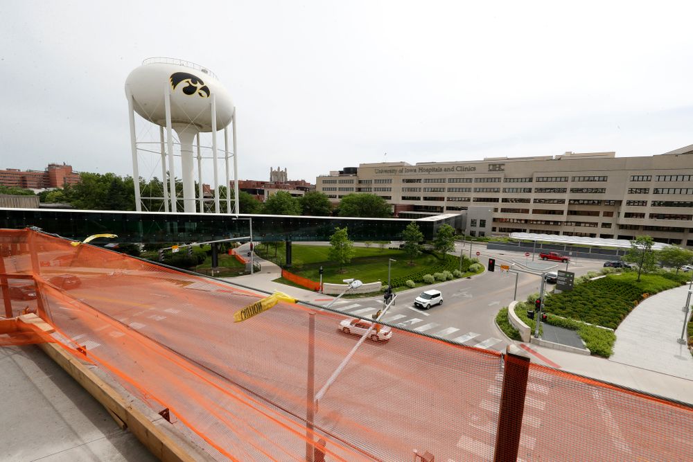 The new Tiger Hawk on the water tower can been seen from the outdoor patio on the third deck of the north end zone Wednesday, June 6, 2018 at Kinnick Stadium. (Brian Ray/hawkeyesports.com)