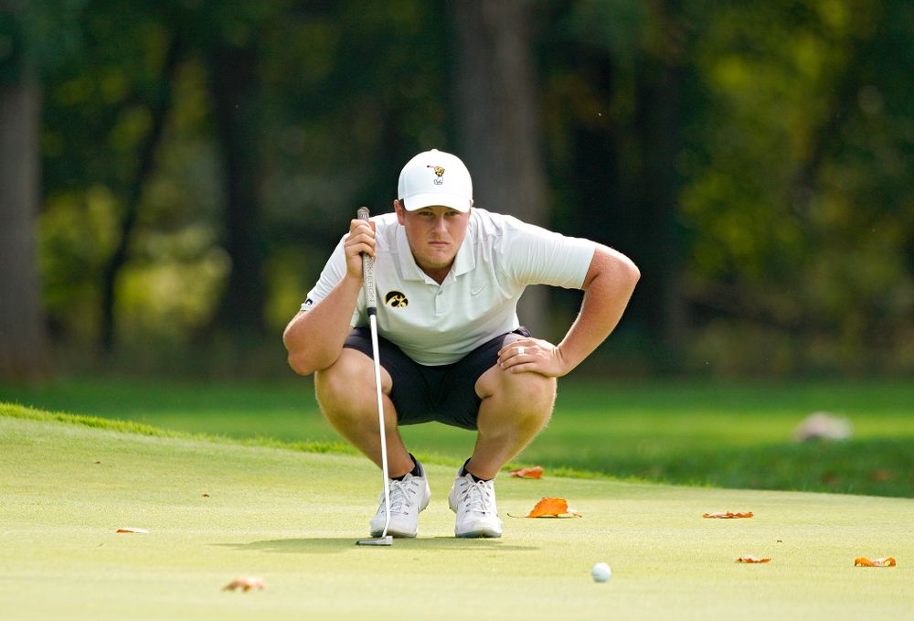 Iowa’s Alex Schaake lines up a putt during the second day of the Golfweek Conference Challenge at the Cedar Rapids Country Club in Cedar Rapids on Monday, Sep 16, 2019. (Stephen Mally/hawkeyesports.com)
