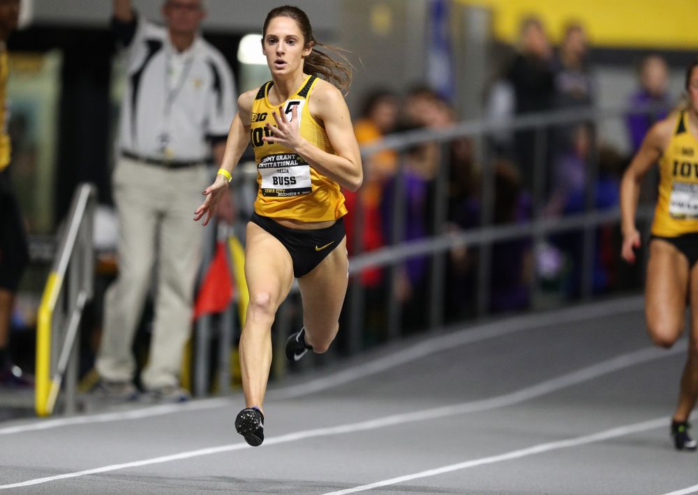 Iowa's Talia Buss runs the 300 meters during the Jimmy Grant Invitational Saturday, December 8, 2018 at the Recreation Building. (Brian Ray/hawkeyesports.com)