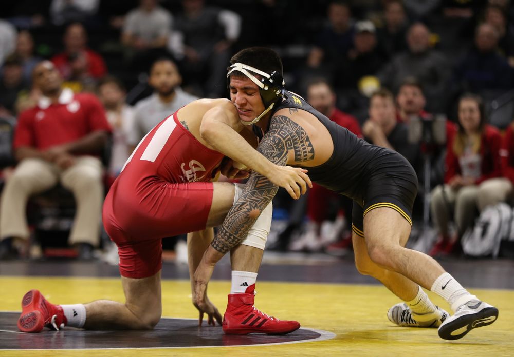 Iowa's Pat Lugo wrestles Indiana's Ferni Luigs at 149 pounds Friday, February 15, 2019 at Carver-Hawkeye Arena. (Brian Ray/hawkeyesports.com)