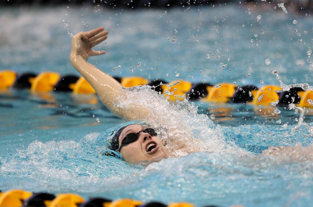 Iowa's Samantha Sauer swims the 100 yard backstroke during a double dual against Wisconsin and Northwestern Saturday, January 19, 2019 at the Campus Recreation and Wellness Center. (Brian Ray/hawkeyesports.com)