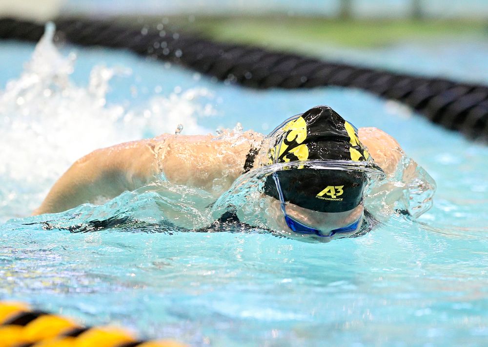 Iowa’s Sarah Schemmel swims the women’s 100 yard butterfly preliminary event during the 2020 Women’s Big Ten Swimming and Diving Championships at the Campus Recreation and Wellness Center in Iowa City on Friday, February 21, 2020. (Stephen Mally/hawkeyesports.com)