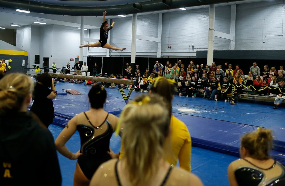 Maria Ortiz competes on the balance beam during the Black and Gold Intrasquad meet at the Field House on 12/2/17. (Tork Mason/hawkeyesports.com)