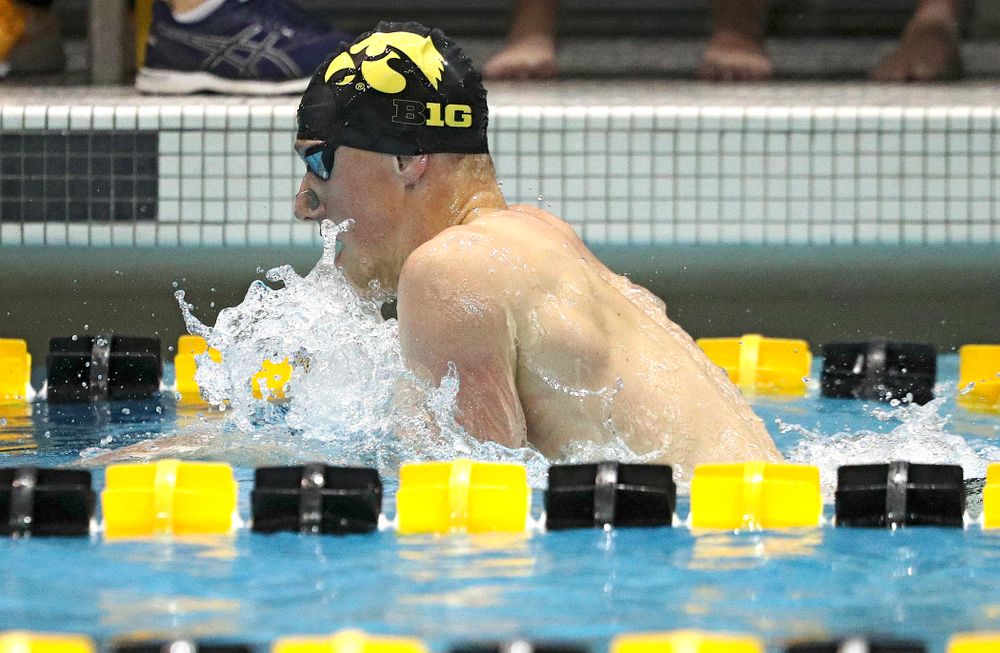 Iowa’s John Colin swims the breaststroke section of the 100-yard individual medley event during their meet against Michigan State at the Campus Recreation and Wellness Center in Iowa City on Thursday, Oct 3, 2019. (Stephen Mally/hawkeyesports.com)