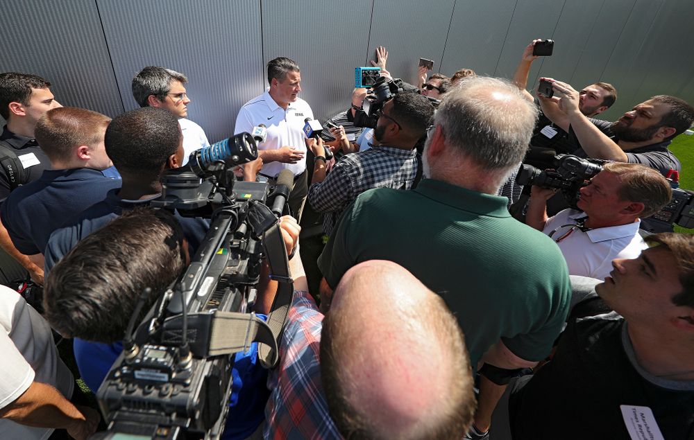 Iowa Hawkeyes offensive coordinator Brian Ferentz answers questions during Iowa Football Media Day at the Hansen Football Performance Center in Iowa City on Friday, Aug 9, 2019. (Stephen Mally/hawkeyesports.com)