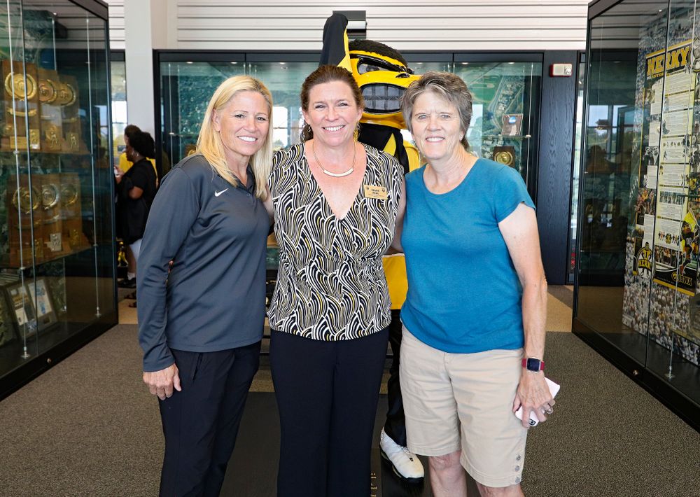 Iowa softball head coach Renee Gillispie (from left), 2019 University of Iowa Athletics Hall of Fame inductee Diane Pohl, and former softball head coach and Hall of Fame member Gayle Blevins at the University of Iowa Athletics Hall of Fame in Iowa City on Friday, Aug 30, 2019. (Stephen Mally/hawkeyesports.com)