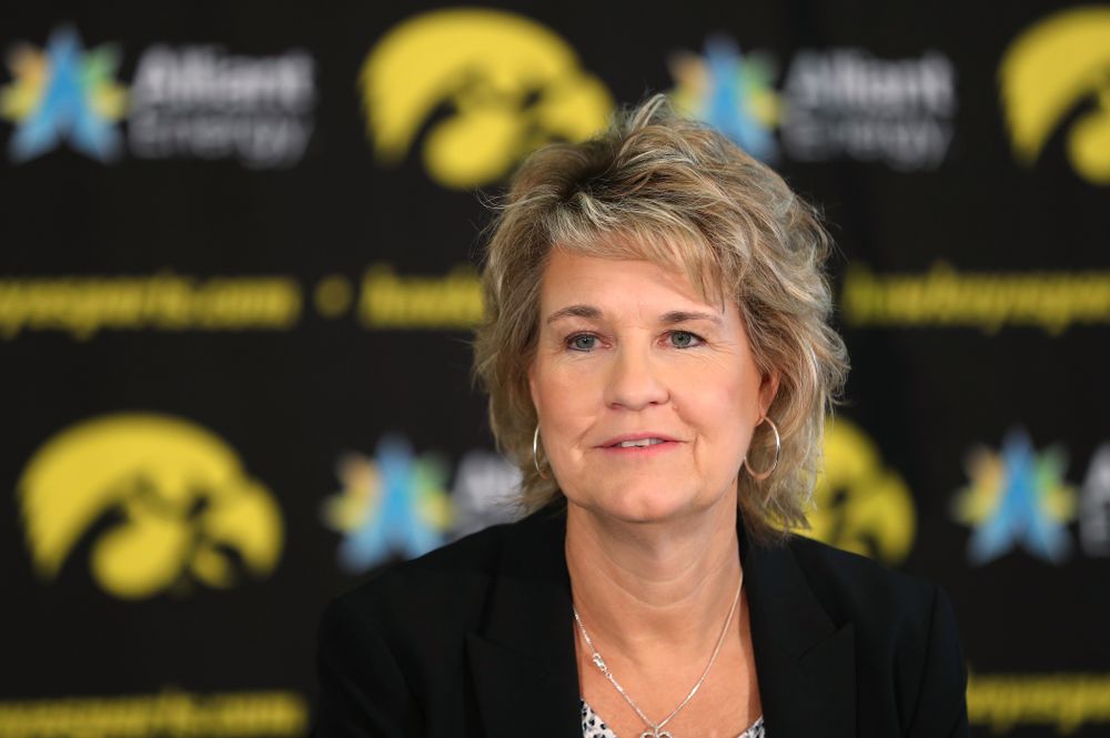 Iowa Hawkeyes head coach Lisa Bluder  addresses reporters during the team's annual media day Wednesday, October 31, 2018 at Carver-Hawkeye Arena. (Brian Ray/hawkeyesports.com)