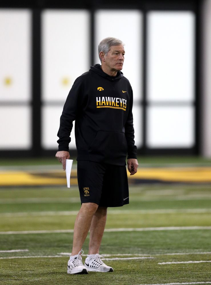 Iowa Hawkeyes head coach Kirk Ferentz during practice Wednesday, December 12, 2018 at the Hansen Football Performance Center in preparation for the Outback Bowl game against Mississippi State. (Brian Ray/hawkeyesports.com)
