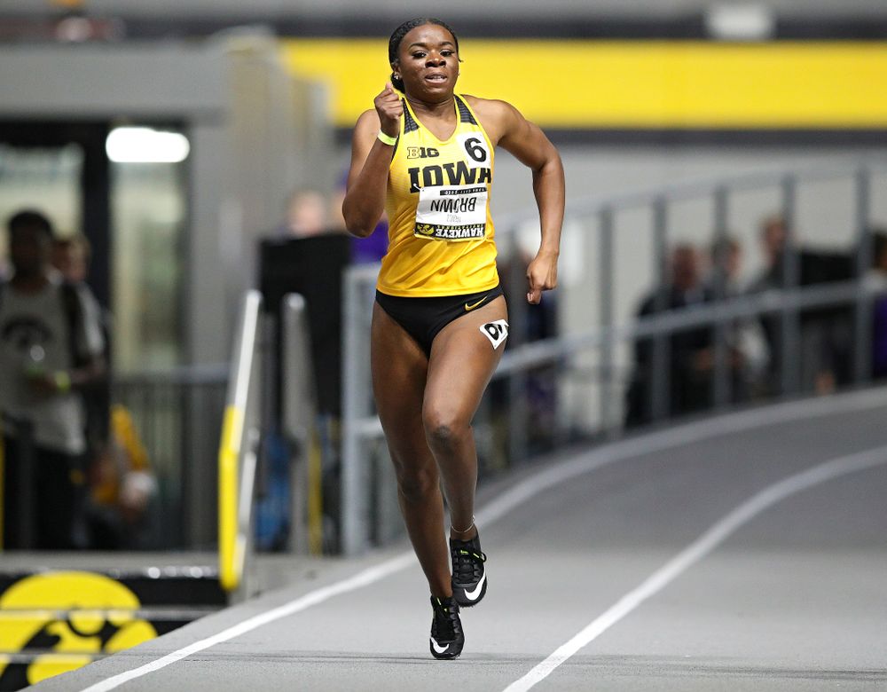Iowa’s Traci Brown runs the women’s 200 meter dash event during the Hawkeye Invitational at the Recreation Building in Iowa City on Saturday, January 11, 2020. (Stephen Mally/hawkeyesports.com)