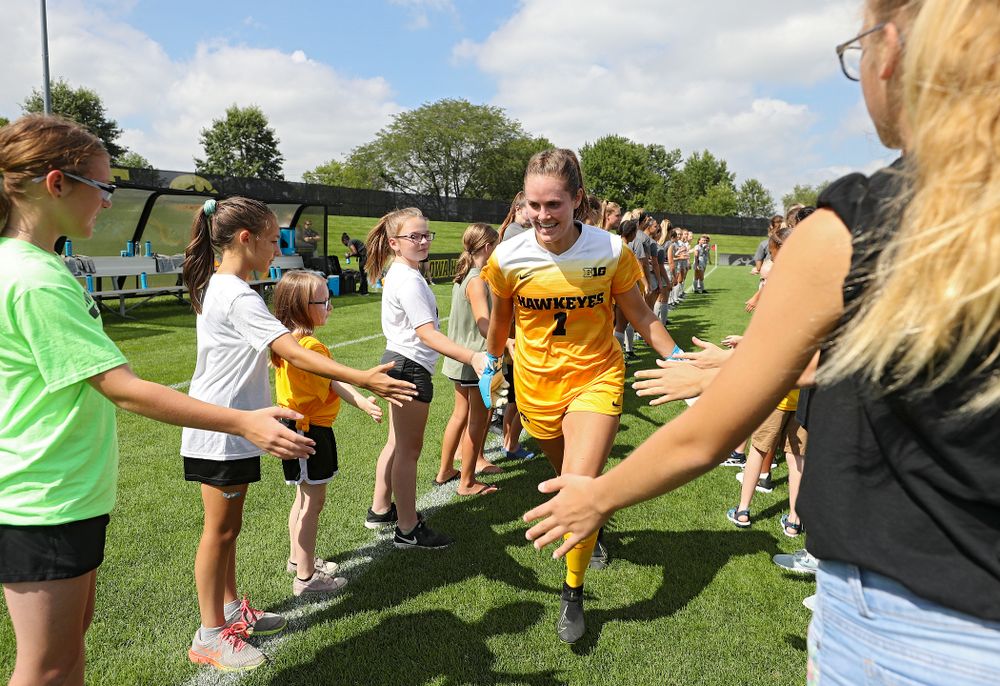 Iowa goalkeeper Claire Graves (1) takes the field for their match at the Iowa Soccer Complex in Iowa City on Sunday, Sep 1, 2019. (Stephen Mally/hawkeyesports.com)