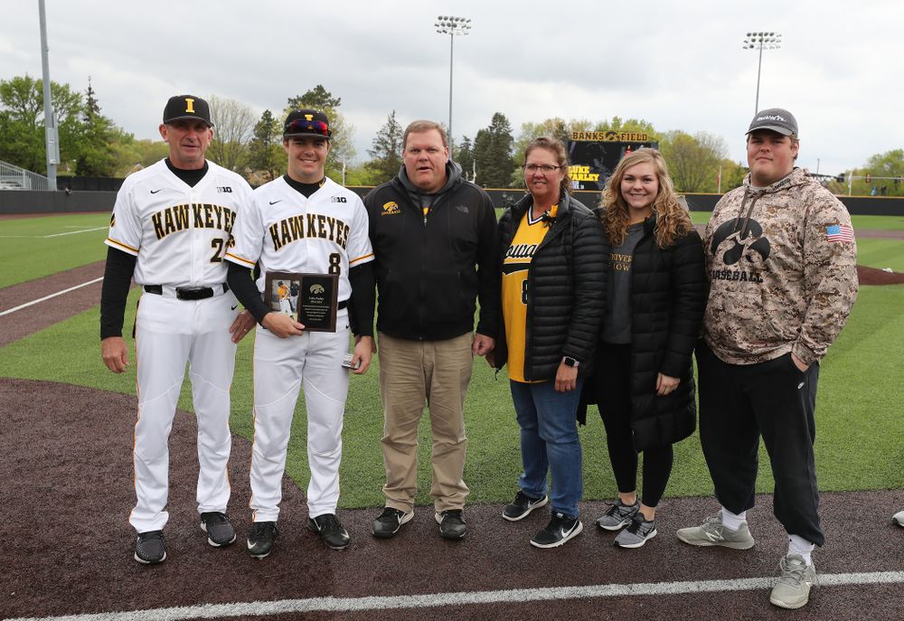 Iowa Hawkeyes outfielder Luke Farley (8) during senior day festivities before their game against Michigan State Sunday, May 12, 2019 at Duane Banks Field. (Brian Ray/hawkeyesports.com)