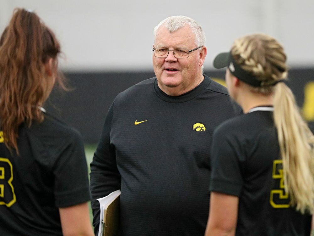 Iowa assistant coach Rick Dillinger talks during Iowa Softball Media Day at the Hawkeye Tennis and Recreation Complex in Iowa City on Thursday, January 30, 2020. (Stephen Mally/hawkeyesports.com)