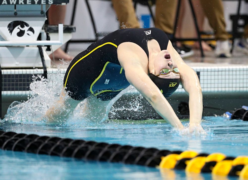 Iowa’s Georgia Clark swims a 100 yard backstroke time trial during the 2020 Big Ten Women’s Swimming and Diving Championships at the Campus Recreation and Wellness Center in Iowa City on Wednesday, February 19, 2020. (Stephen Mally/hawkeyesports.com)