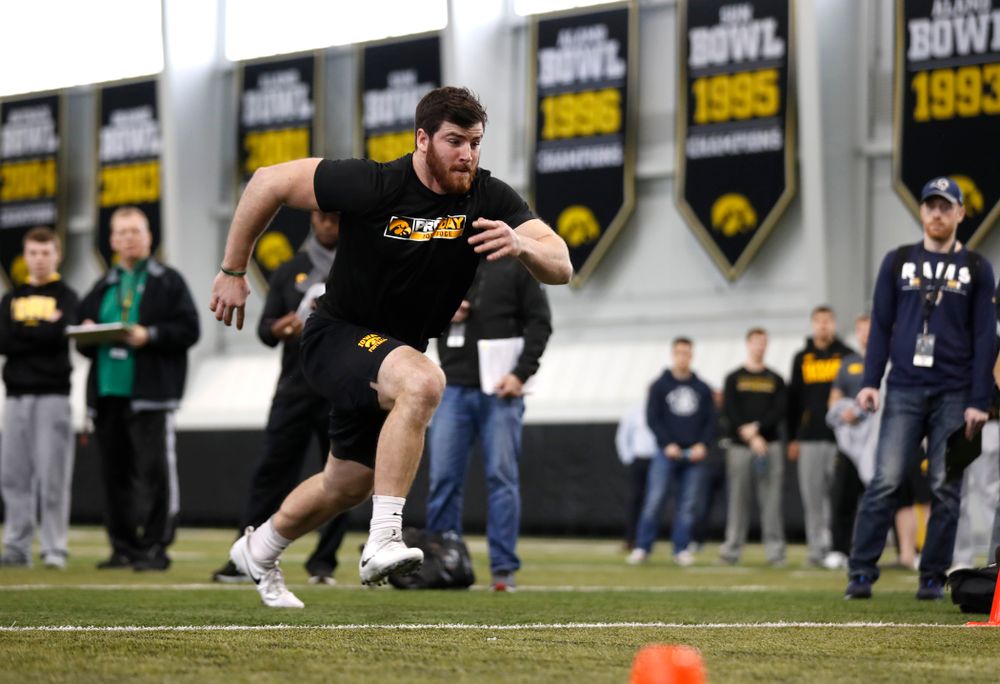 Iowa Hawkeyes linebacker Josey Jewell (43) during the team's annual pro day Monday, March 26, 2018 at the Hansen Football Performance Center. (Brian Ray/hawkeyesports.com)