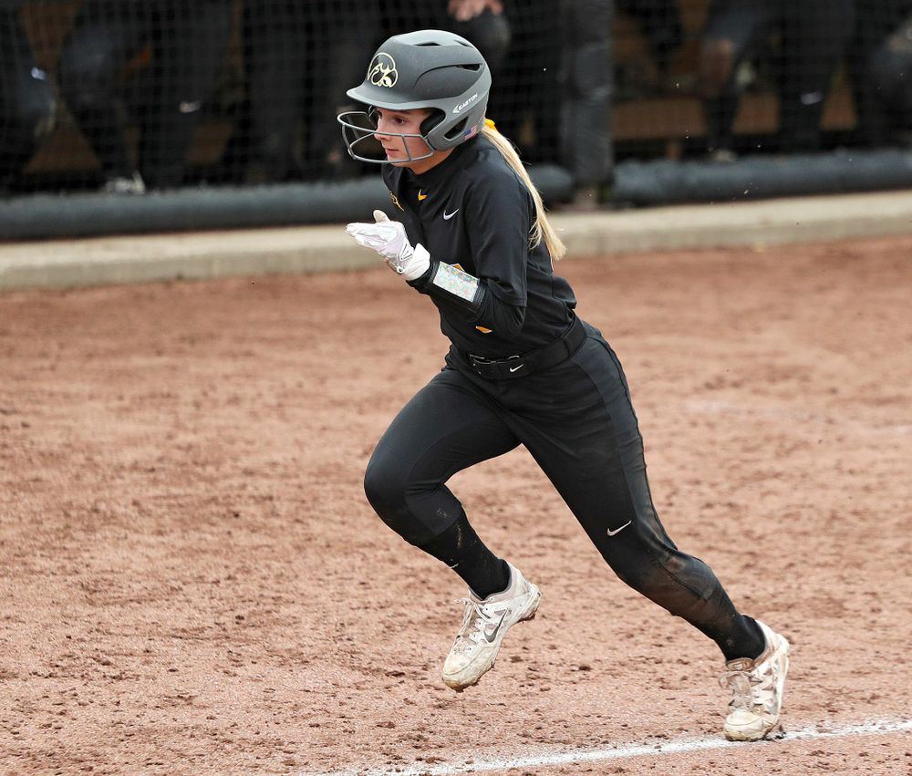 Iowa infielder Taylor Ryan (28) runs home to score a run during the sixth inning of their game against Iowa Softball vs Indian Hills Community College at Pearl Field in Iowa City on Sunday, Oct 6, 2019. (Stephen Mally/hawkeyesports.com)