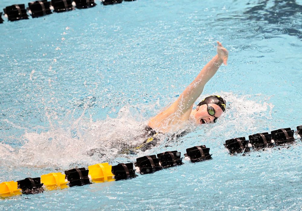 Iowa’s Ariel Wooden swims the women’s 100 yard freestyle event during their meet at the Campus Recreation and Wellness Center in Iowa City on Friday, February 7, 2020. (Stephen Mally/hawkeyesports.com)