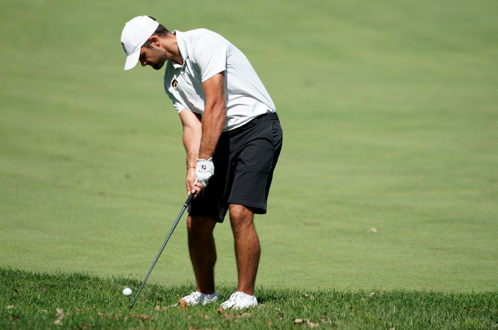 Iowa’s Gonzalo Leal hits a shot during the second day of the Golfweek Conference Challenge at the Cedar Rapids Country Club in Cedar Rapids on Monday, Sep 16, 2019. (Stephen Mally/hawkeyesports.com)